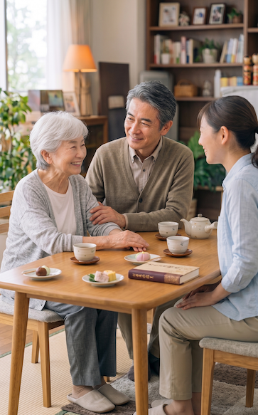 高齢女性とご家族・伴走者